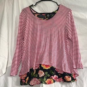 Pink and White Striped Floral Top